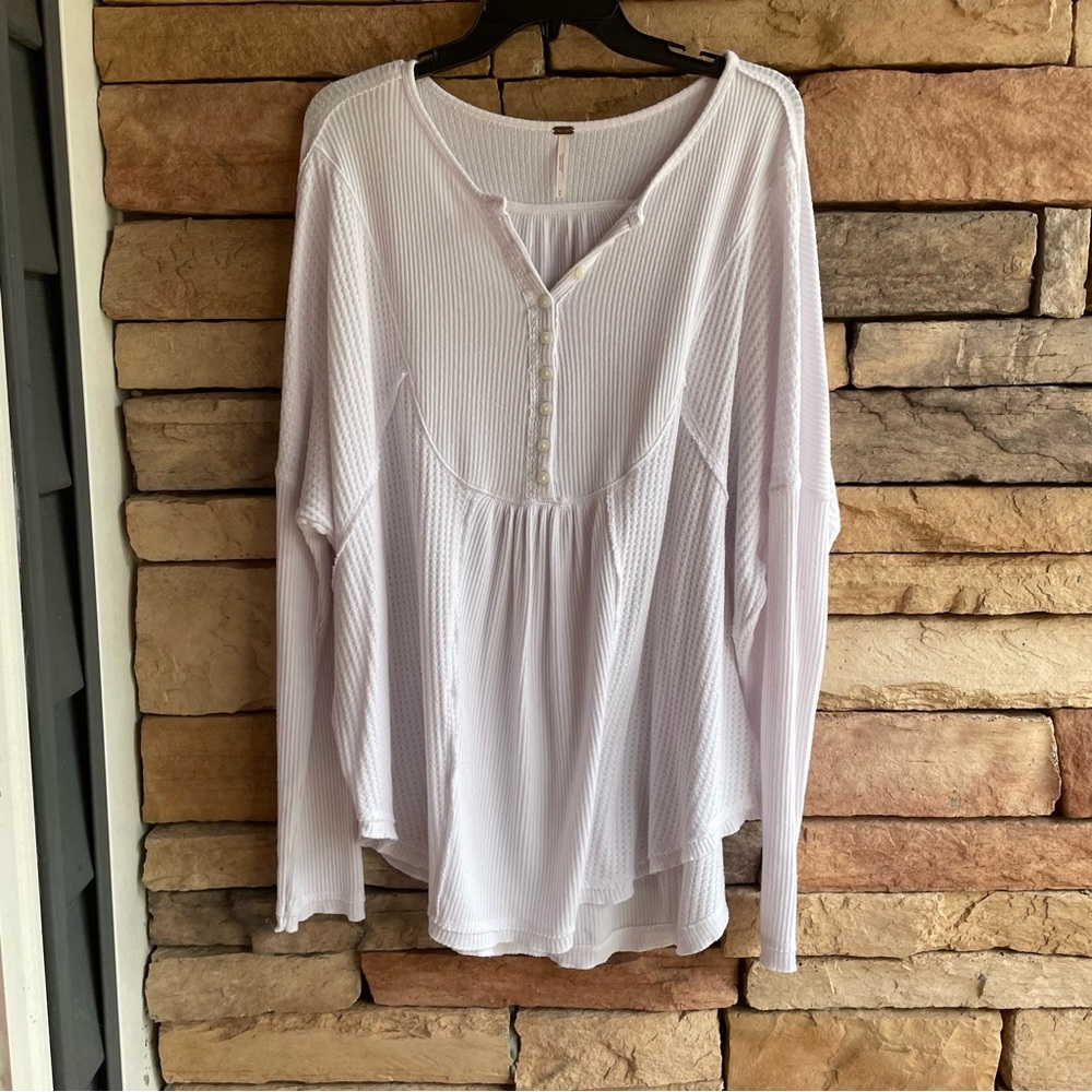 Free People white oversized long sleeve boho top Women Medium EUC